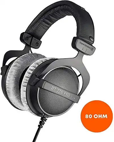 beyerdynamic DT 770 PRO 80 Ohm Over-Ear Studio Headphones in black. Enclosed design, wired for professional recording and monitoring