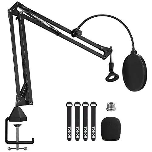 Microphone Arm Stand, TONOR Adjustable Suspension Boom Scissor Mic Stand with Pop Filter, 3/8" to 5/8" Adapter, Mic Clip, Upgraded Heavy Duty Clamp for Blue Yeti Nano Snowball Ice and Other ...