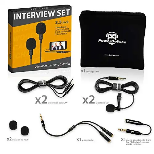 Professional Grade 2 Lavalier Lapel Microphones Set for Dual Interview